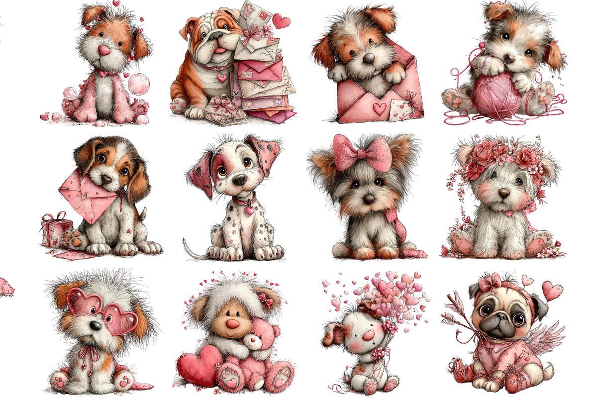 Whimsical Valentine Dogs Clipart, an Illustration by DreamArtGraphic (Photo 4 of 5)