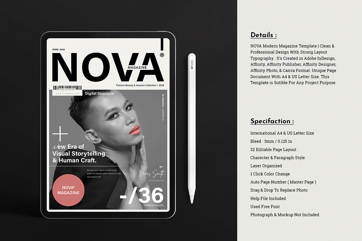 NOVA | Magazine & Book Layout, a Magazine Template by TemplateFolio-Shop (Photo 3 of 15)