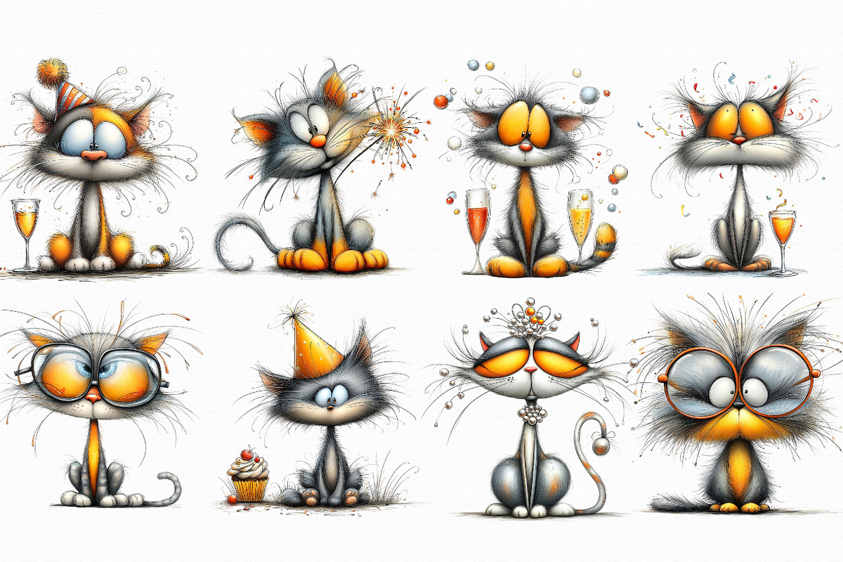 New Year Cat Clipart, Party Graphics, an Illustration by Libby Wishes (Photo 2 of 7)