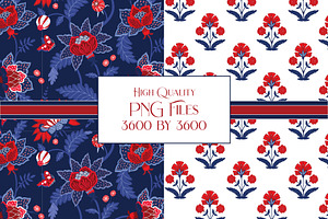 Red Blue Boho Folk Patterns