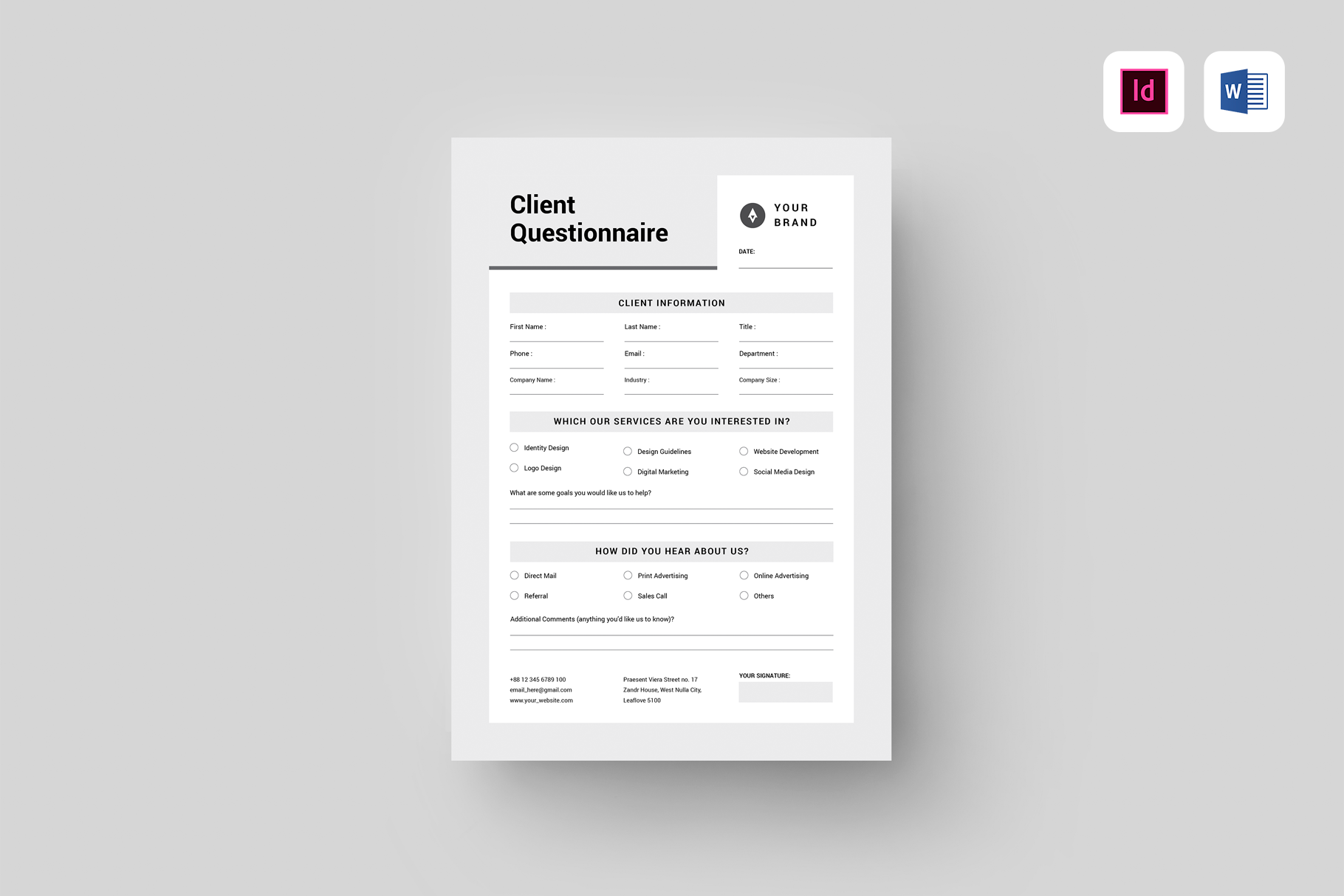 Client Questionnaire | Word & Indd, a Stationery Template by Leaflove