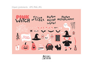 Pink Witch Pattern And Print