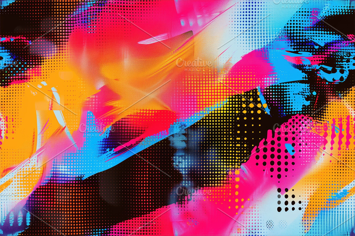 Seamless vibrant abstract halftone glitch artwork featuring bold colors like pi, a Background Graphic by Textures & Backgrounds