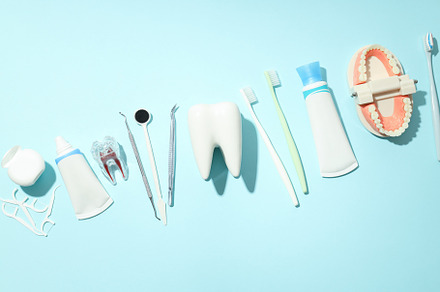 Concept of tooth treatment and dental care, top view, a Health & Medical Photo by AtlasStudio PRO