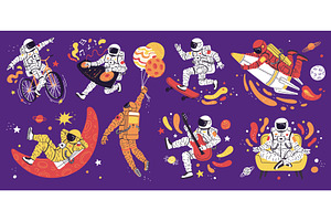 Vector set with astronauts sitting, an Illustration by Sabelskaya