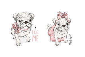 Puppy pug with a bow