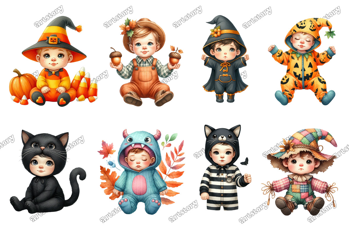 Autumn Spooky Cute Baby Clipart, a Graphic by designcity5 (Photo 2 of 5)