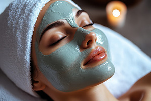 Woman relaxing with a facial mask, a Photo by Pavel_design