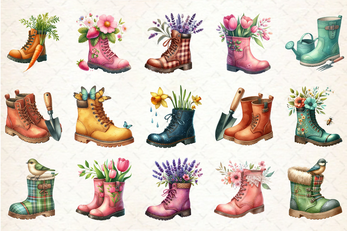 Watercolor Garden Boots Clipart, an Illustration by Rose Art (Photo 2 of 7)