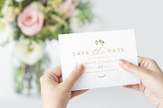 Greenery Save the Date Invite PSD, a Stationery Template by By Stephanie Design (Thumbnail 1 of 3)