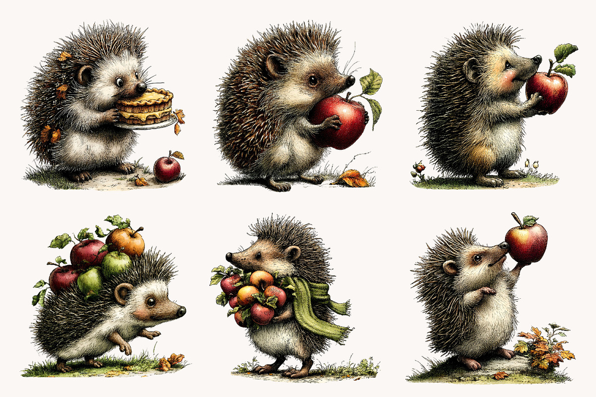 Cute Hedgehog with Apples PNG, a Seasonal Illustration by Designworld (Photo 6 of 9)