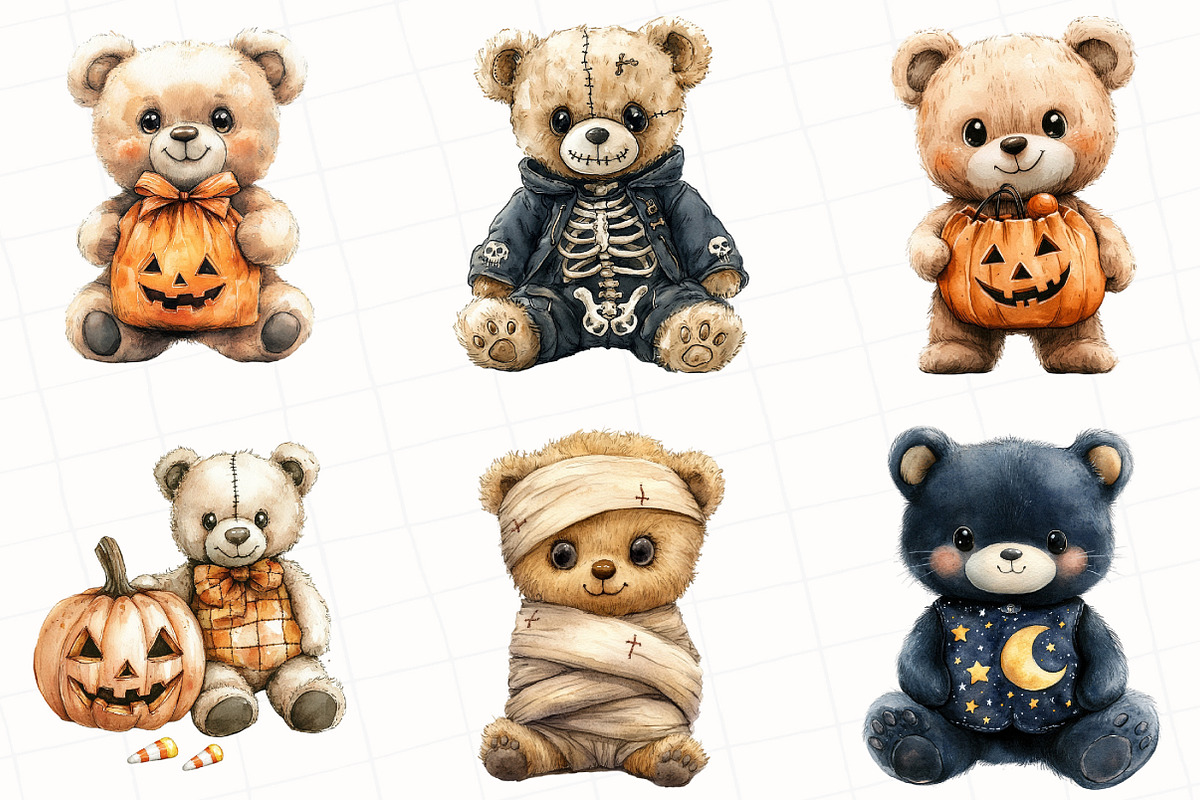 Halloween Teddy Bear Clipart, an Illustration by OK Design (Photo 3 of 5)
