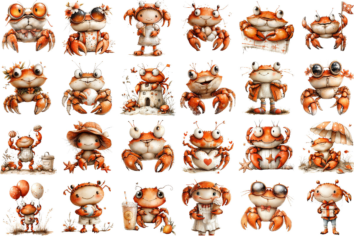 Whimsical Summer Crabs Clipart, an Illustration by designcity5 (Photo 2 of 5)
