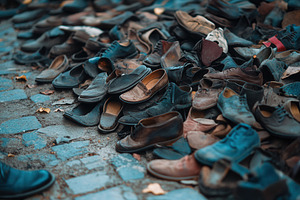 A pile of shoes on the ground, a Photo by Pavel_design