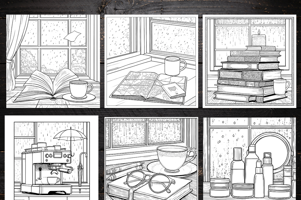 Rainy Day Cozy Coloring Pages Bundle, a Brochure Template by LA Design (Photo 4 of 10)