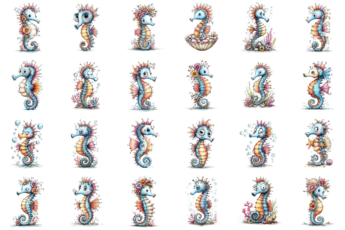 Whimsical Seahorse Clipart, a Seasonal Illustration by designcity5 (Photo 2 of 5)