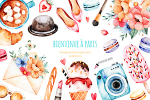 Bienvenue A Paris.Watercolor Set.