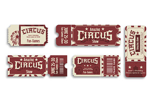 Vintage circus tickets set isolated, an Illustration by art PVP - market