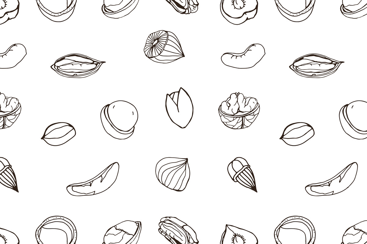 Nuts set + seamless patterns, a Food Illustration by Good Studio (Photo 7 of 8)