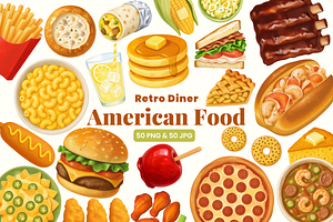 50 Gouache American Food Clipart