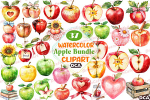 Apple Clipart Bundle, Watercolor PNG, an Illustration by DreamCafeArt