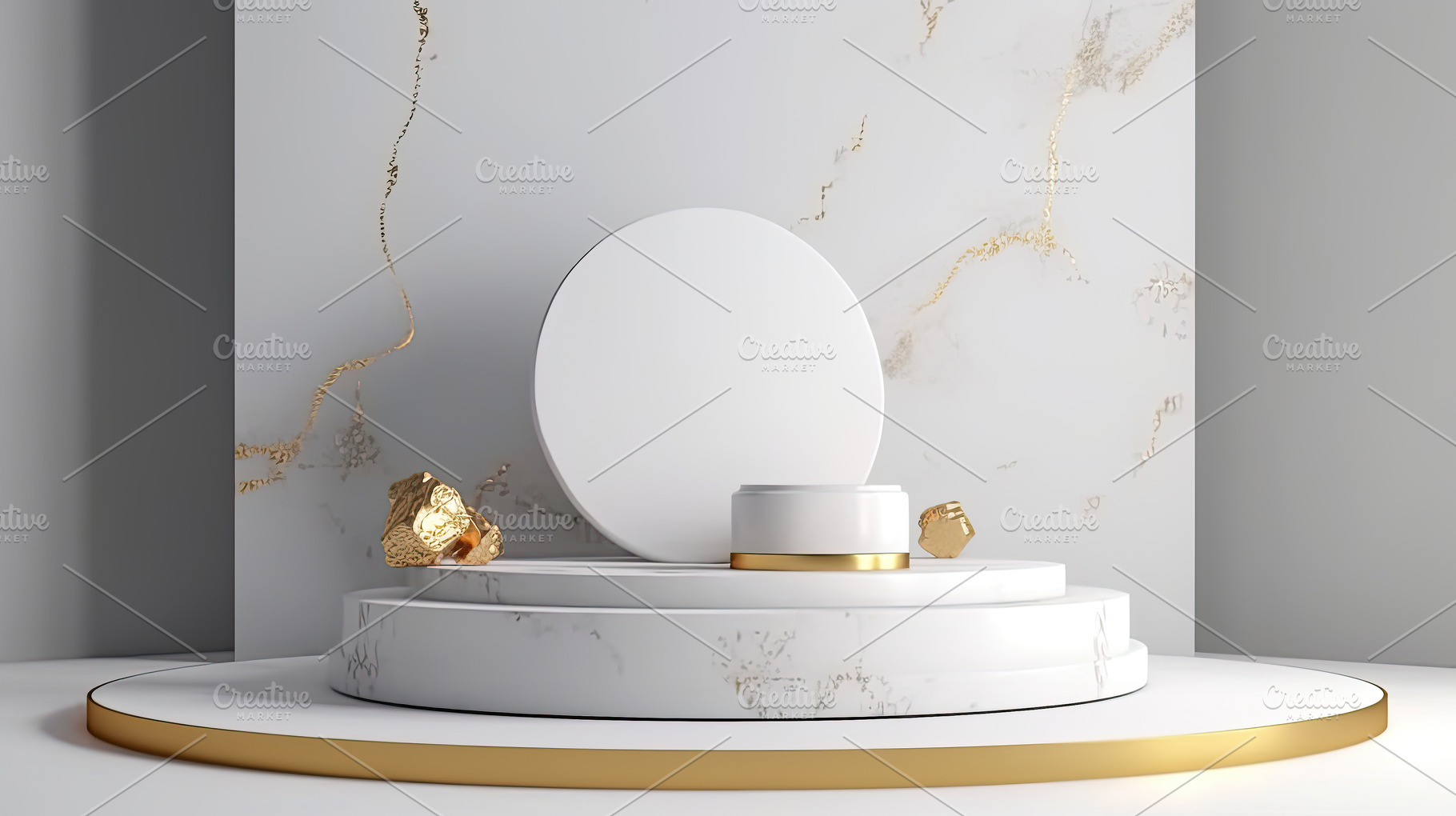 Empty podium showcase natural white marble design, a Photo by Dvoevnore photos