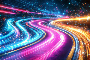 Colorful Light Trails Flowing Through Starry Space, an Abstract Photo by Natalia Klenova's Shop