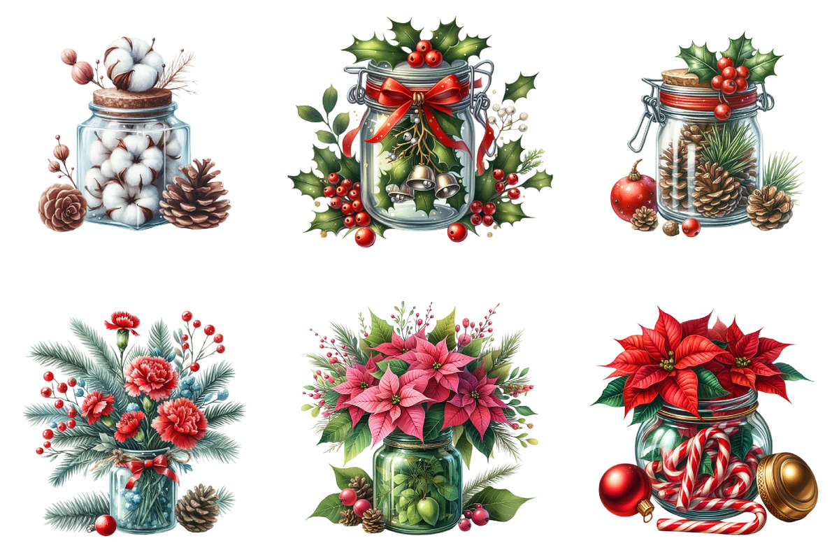 Christmas Flowers in Jar Clipart, an Illustration by DreamArtGraphic (Photo 4 of 5)