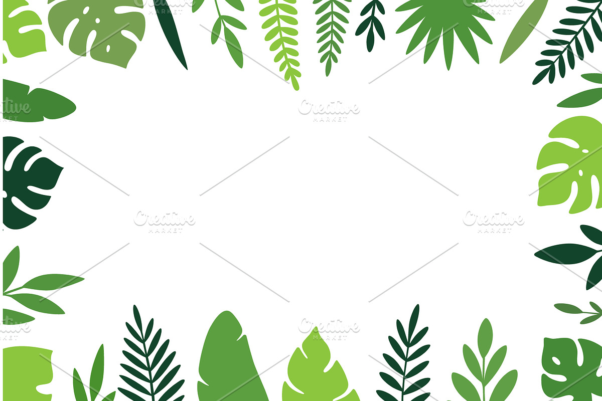 Tropical leaves frame. Green border, an Illustration by GraphiShop