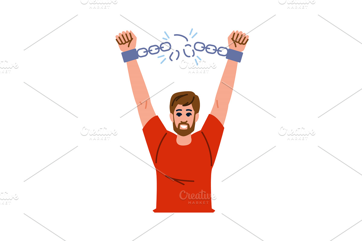 Man breaking steel chain, freedom, an Illustration by pikepicture