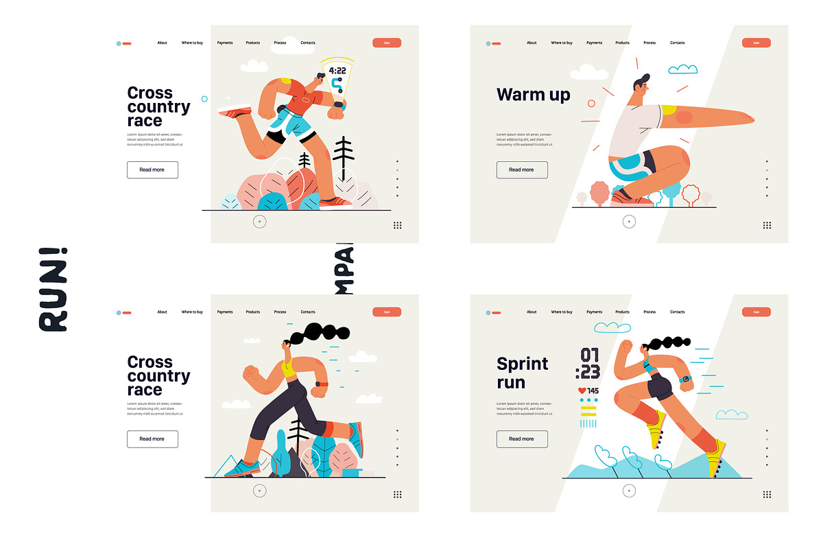 RUN! flat vector illustrations set, a Templates & Theme by Grivina's shop (Photo 9 of 24)