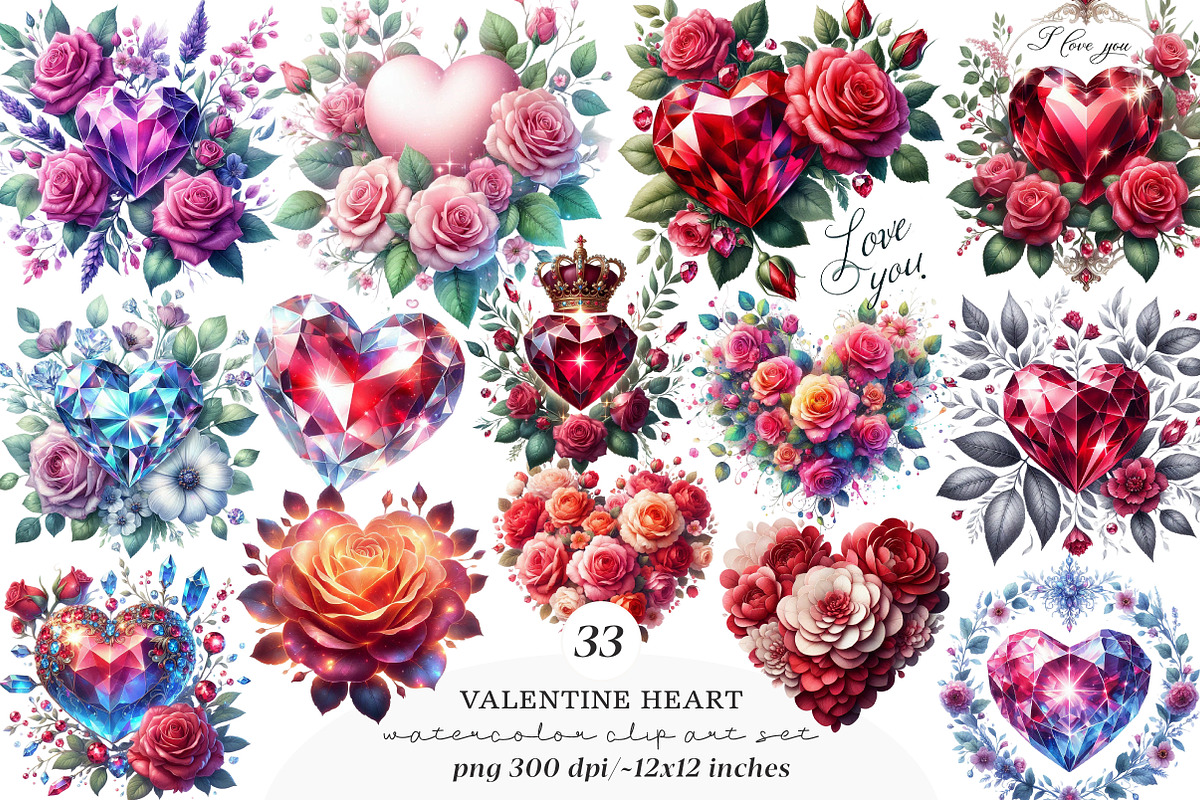 Watercolor Valentine Heart Clipart, an Illustration by SinaCreation (Photo 1 of 11)