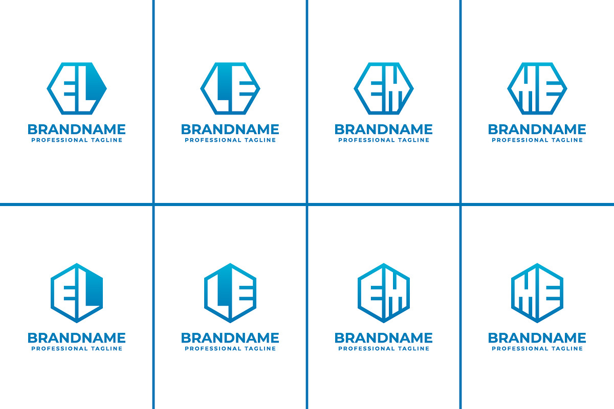 Letters EL LE EM ME Hexagon Logo Set, a Branding & Logo Template by Pray Art Design Studio