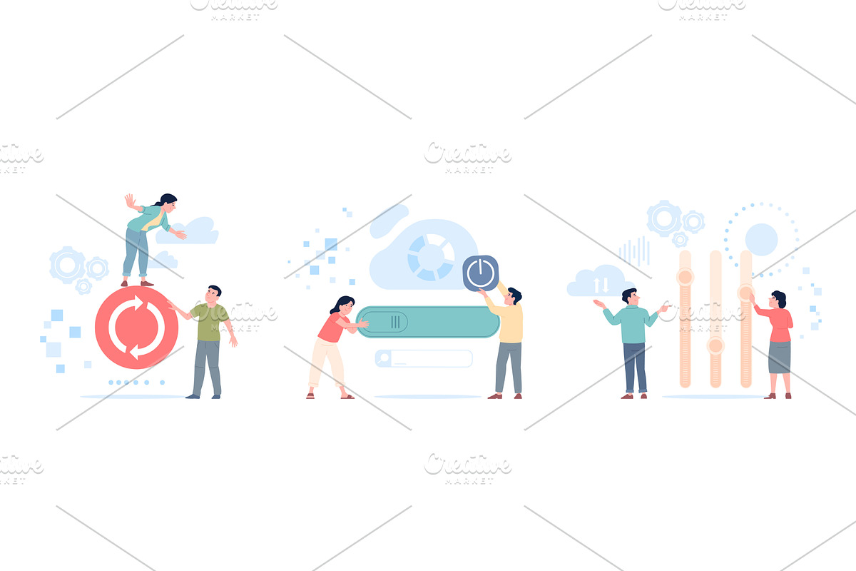 Updating buttons concept. People, a Technology Illustration by LadadikArt