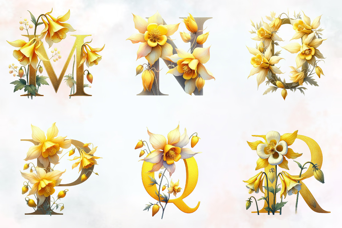 Golden Columbine Spring Alphabet Png, an Illustration by RobertsArt (Photo 6 of 7)
