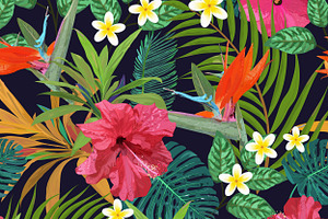 Tropical Leaves And Flowers