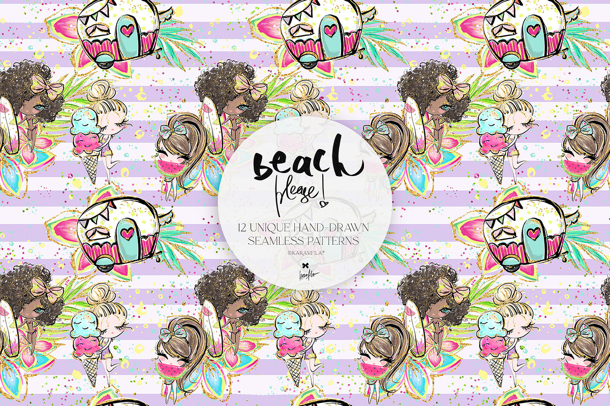 Summer Beach Camper Tropical Pattern, a Pattern Graphic by KaramfilaS (Photo 11 of 16)