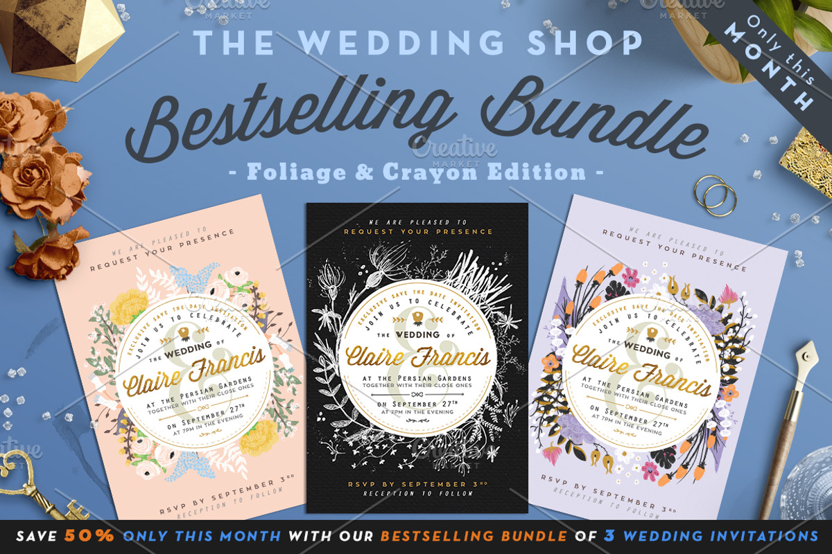 [-50%*] BUNDLE VI Foliage & Crayon, an Invitation Template by The Wedding Shop (Photo 1 of 8)