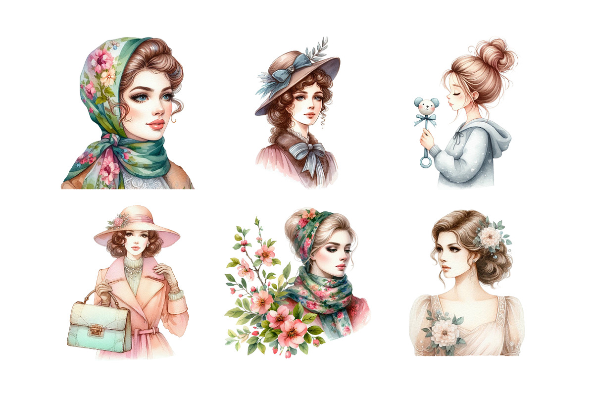 Silver Spring Vintage Woman Clipart, an Illustration by Daily.Designs (Photo 2 of 4)