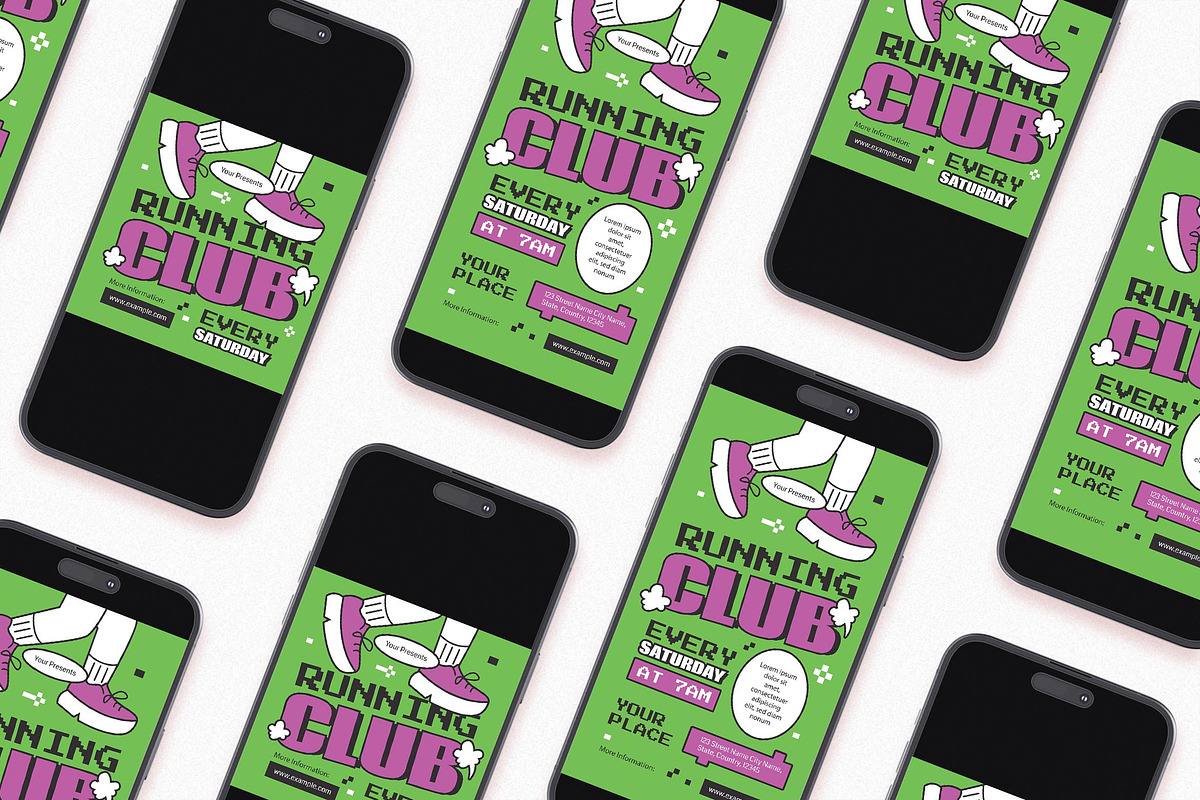 Green Doodle Running Club Flyer Set, a Flyer Template by Aiyari Graphic (Photo 2 of 3)