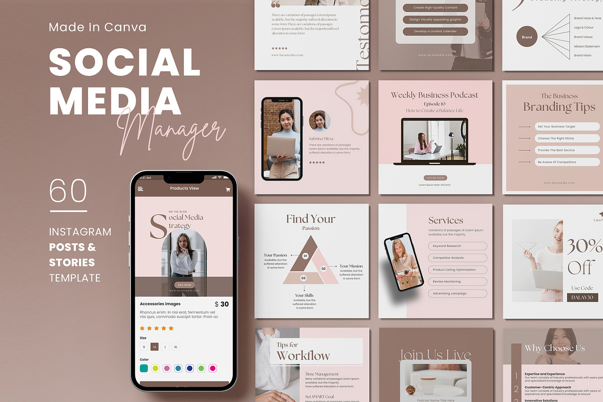 60 Instagram Post and Story, Canva, a Social Media Template by Niofix (Photo 2 of 10)