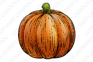 Pumpkin Vegetable Vintage Woodcut