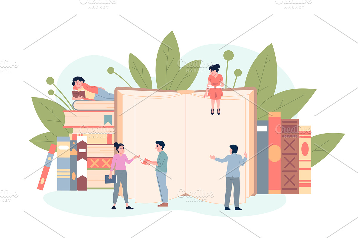 Reading book concept. People with, an Object Illustration by LadadikArt