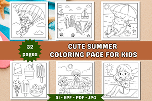 Cute Summer Coloring Page, a Seasonal Illustration by Salaly