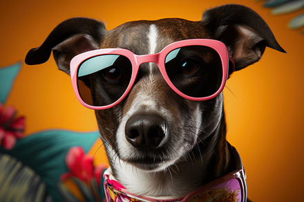Stylish Dog with Pink Sunglasses and, an Animal Photo by Perpis