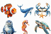 Watercolor Ocean Animals Clipart, an Illustration by Craft Nest (Thumbnail 5 of 6)