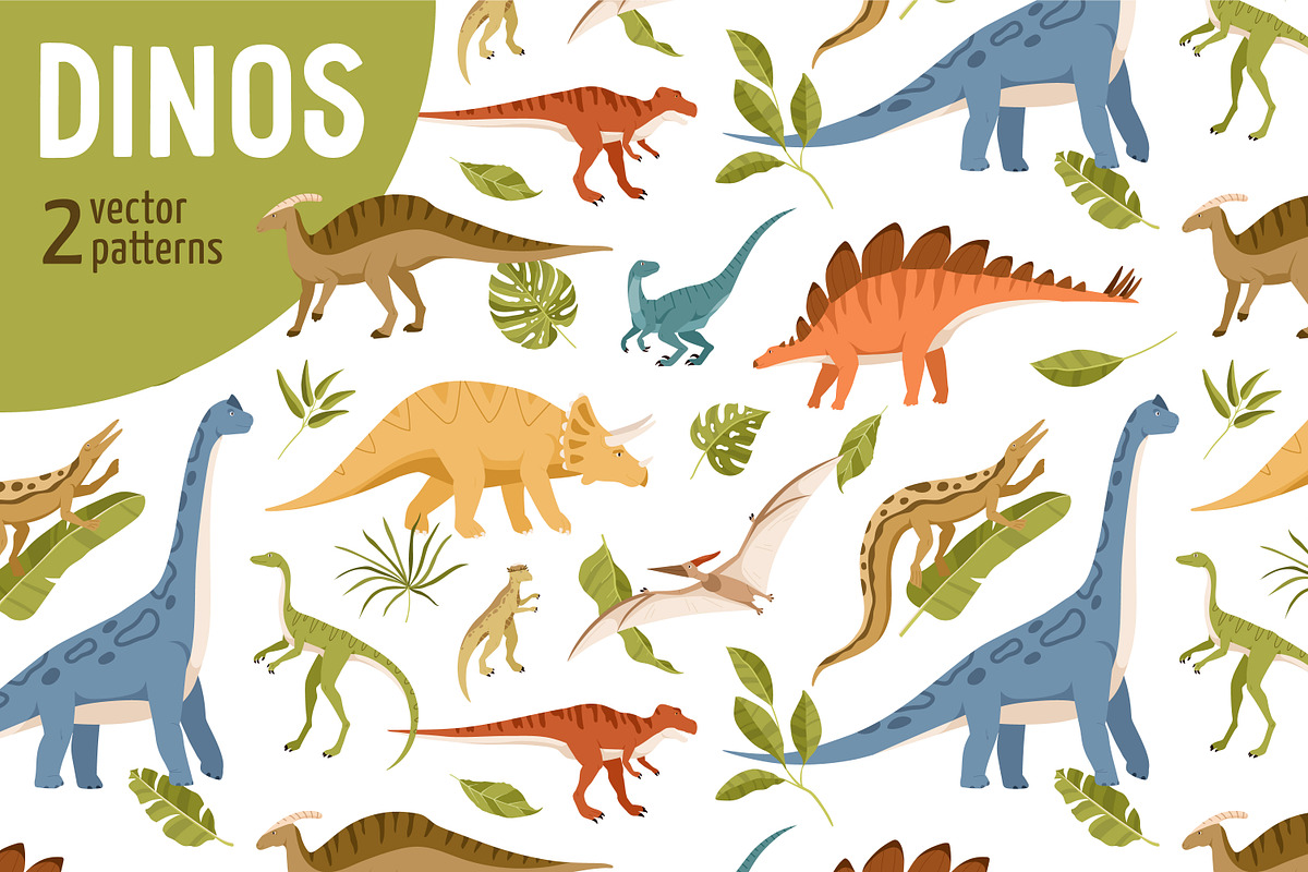 Cute dinosaurs seamless patterns, a Pattern Graphic by Good Studio (Photo 1 of 7)