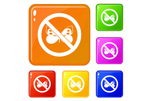 No Butterfly Sign Icons Set Vector