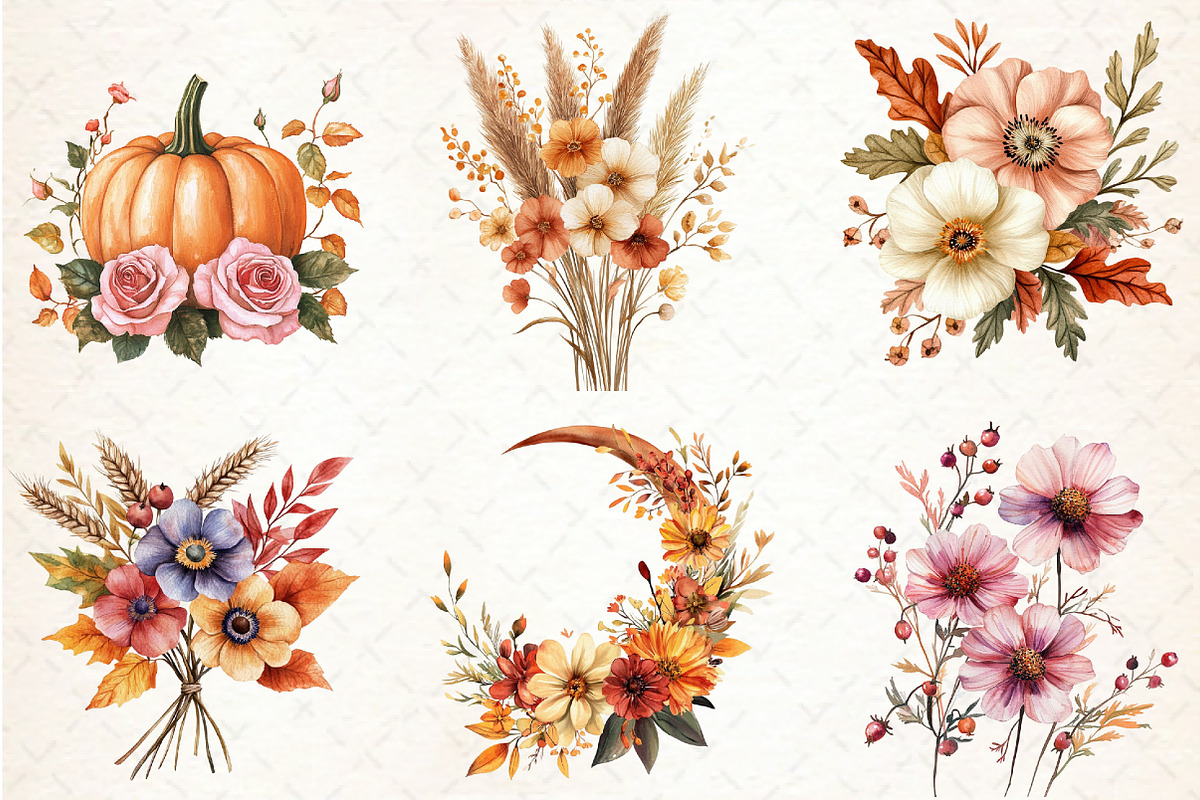 Autumn Flower Clipart, Fall Pumpkin, an Illustration by Libby Wishes (Photo 2 of 6)