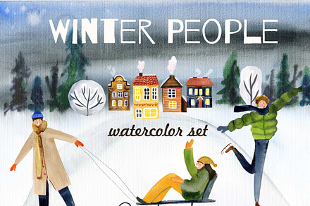 Winter people Watercolor set